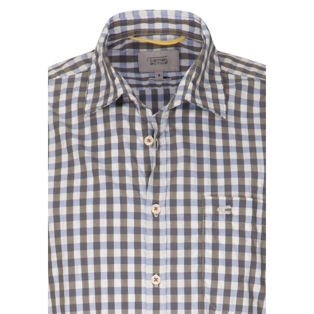Ανδρικό κοντομάνικο πουκάμισο καρό, καφέ-σιελ χρώμα Camel Active CA 335065-23