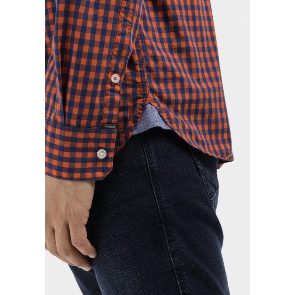Men's Long Sleeve Checkered Cotton Shirt, Orange-Blue Camel Active CA 409113-5S16-55