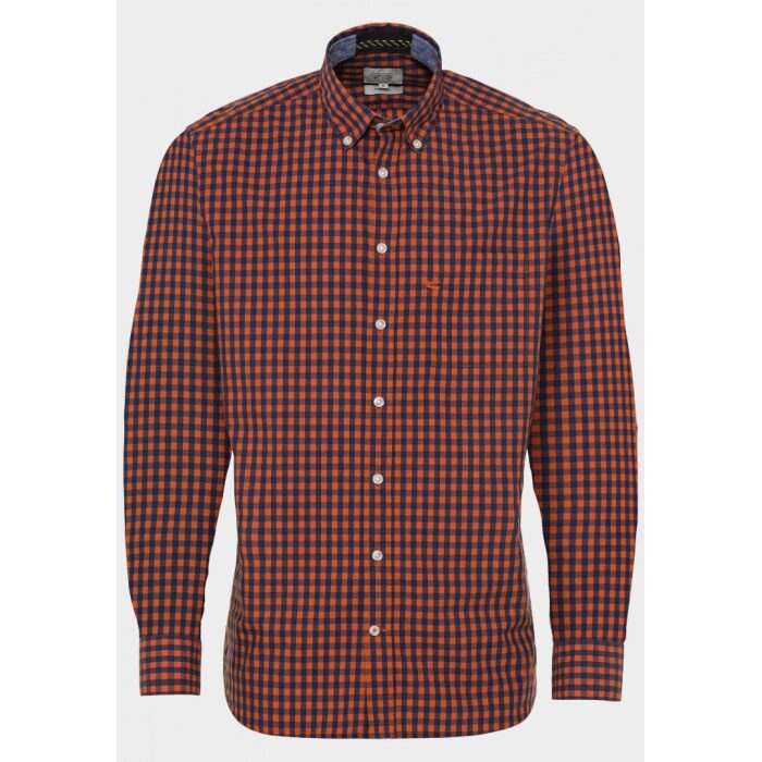 Ανδρικό μακρυμάνικο καρώ βαμβακερό πουκάμισο , χρώμα πορτοκαλί-μπλε Camel Active CA 409113-5S16-55