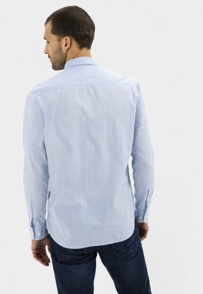 Men's Long Sleeve Checkered Cotton Shirt, Light Blue Camel Active CA 409112-5S02-45