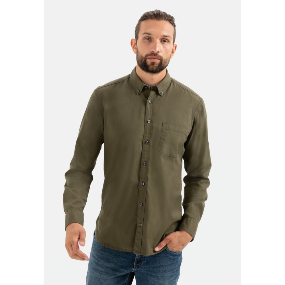 Men's Long Sleeve Cotton Shirt, Olive Color Camel Active CA 409111-6S01-93