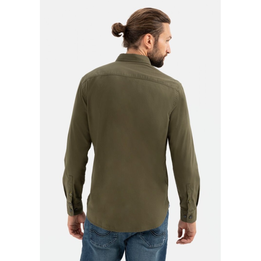 Ανδρικό μακρυμάνικο βαμβακερό πουκάμισο , λαδί χρώμα Camel Active CA 409111-6S01-93