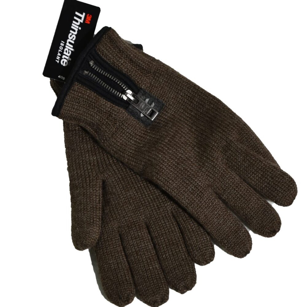 Men's knitted gloves with isothermal lining Thinsulate, brown Camel Active CA 408310-6G31-20