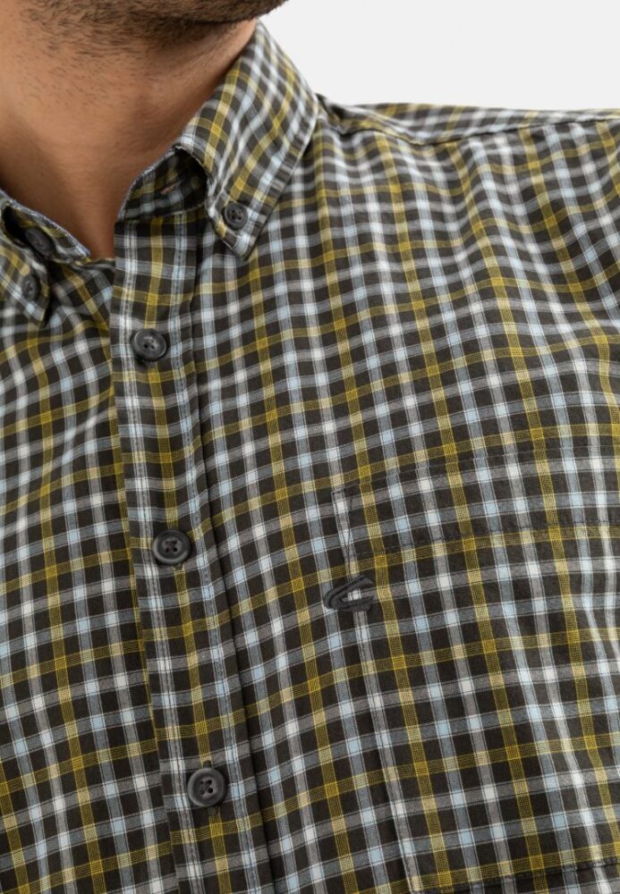 Men's Cotton Plaid Shirt, Yellow-Gray Camel Active CA 409112-6S32-60