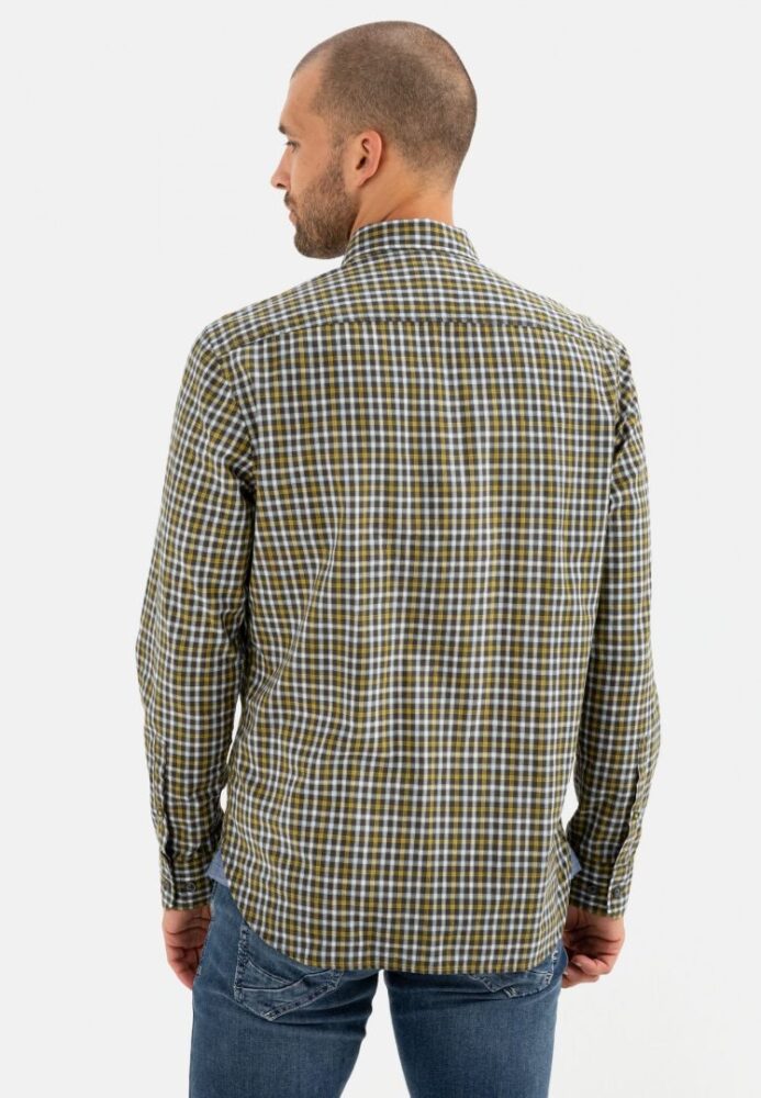 Men's Cotton Plaid Shirt, Yellow-Gray Camel Active CA 409112-6S32-60