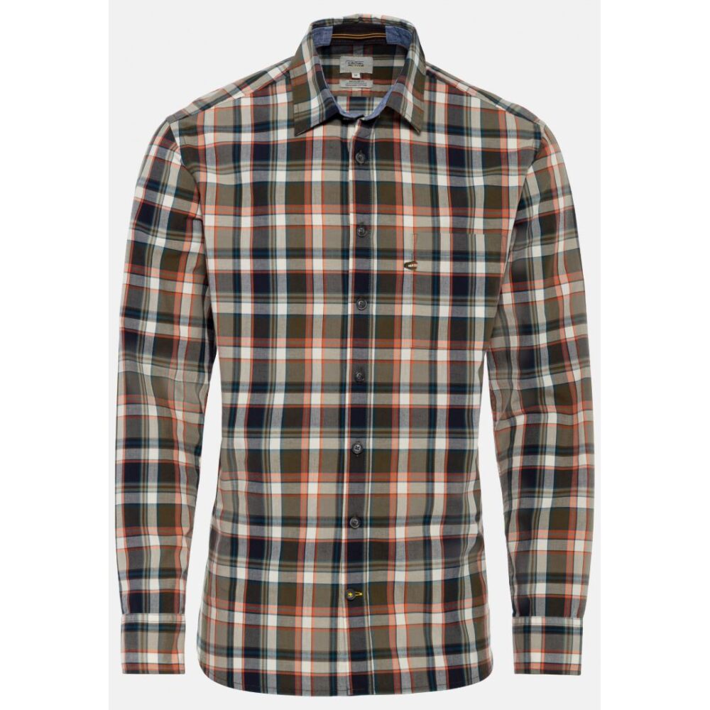 Men's plaid cotton shirt, orange-olive color Camel Active CA 409134-6S24-94